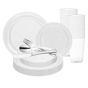 Smarty Had A Party Clear Floral Round Disp. Plastic Wedding Value Set - 120 Sets - 1 of 4