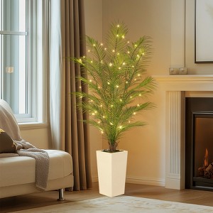 Garvee Artificial Palm Tree - Fake Tree with White Tall Planter-Faux Tropical Areca Floor Plant in Pot - Artificial Silk Plant for Home Decor Indoor - 1 of 4