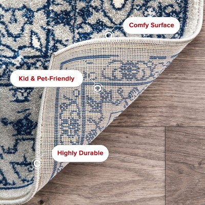 Light Blue Floral Reversible Square Synthetic Area Rug, 6'