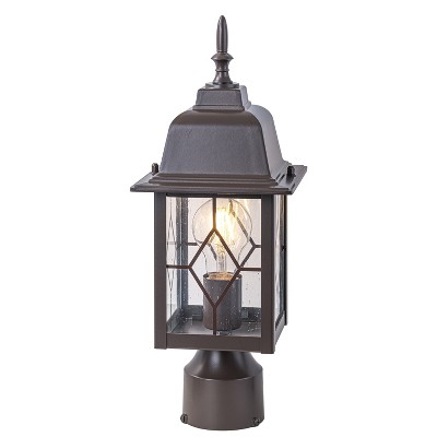 C Cattleya 16in Oil-Rubbed Bronze Outdoor Post Light with Seeded Glass for Walkway, Backyard or Garden