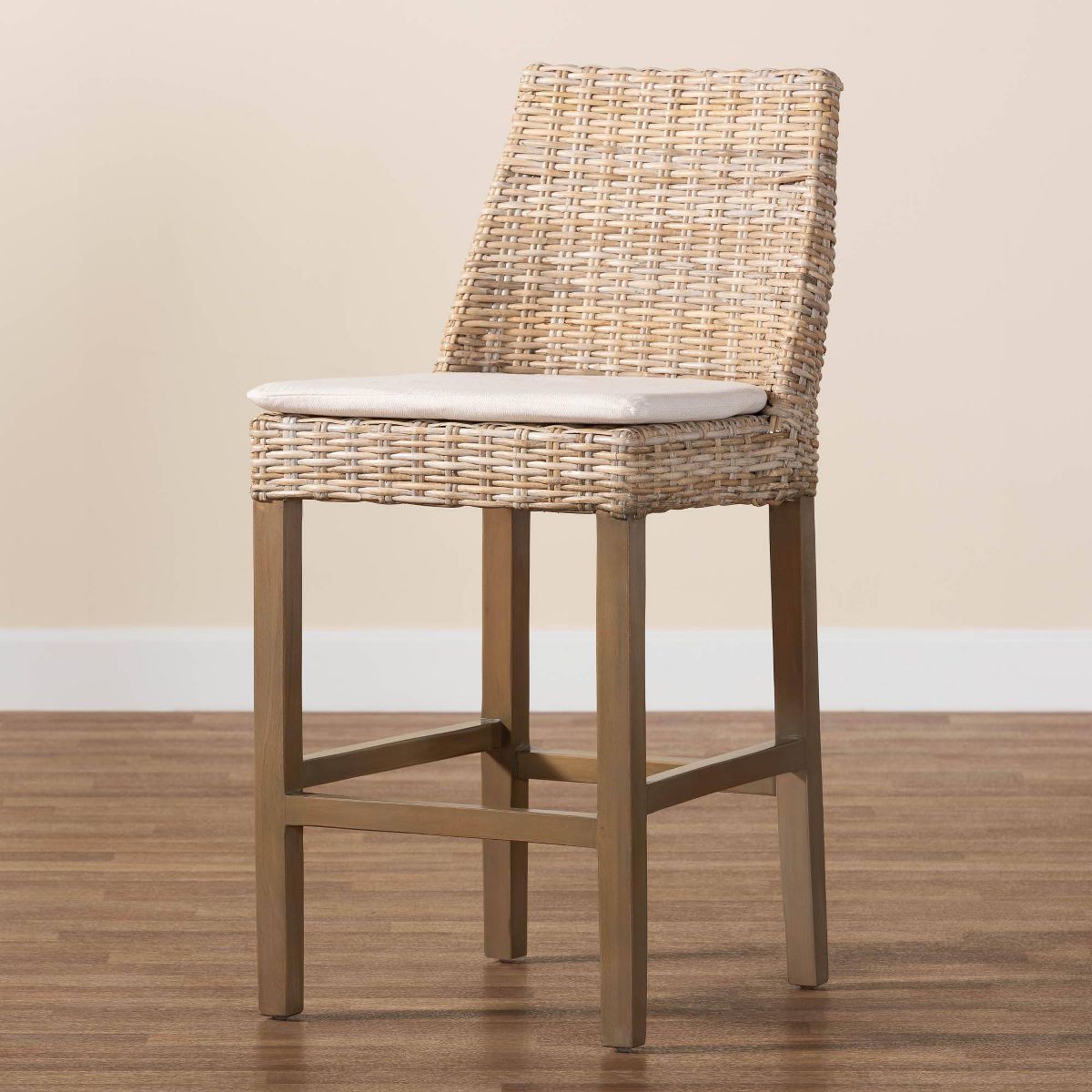 bali & pari Toby Rattan and Mahogany Wood Counter Height Barstool Kubu Gray/Rustic Taupe - thumbnail 9