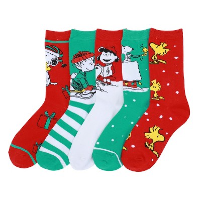 Peanuts Holiday Scenes Adult 5-pair Casual Crew Socks : Target
