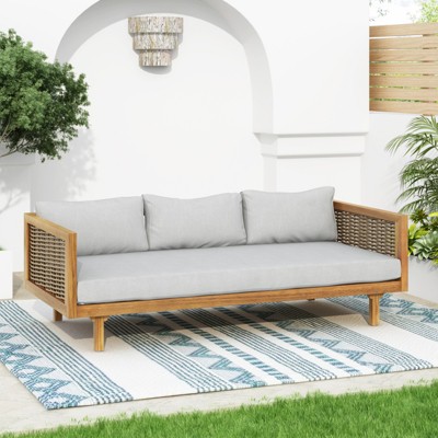 VisioGear Daybed, 3 Seater Daybed Conversation Set with Rattan Arms, Grey, 67.5"*32"*24.25"