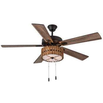 52" 5-Blade LED Mid-Century Wood Lighted Ceiling Fan Brown - River of Goods