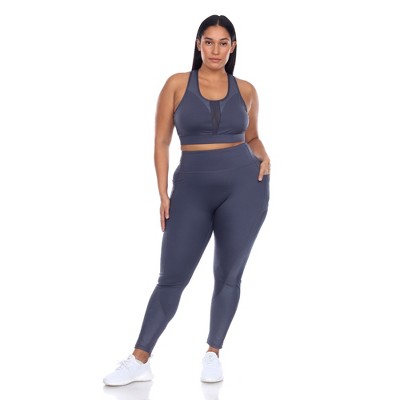 Plus Size Racer Back Sports Bra & Mesh Leggings Set - White Mark