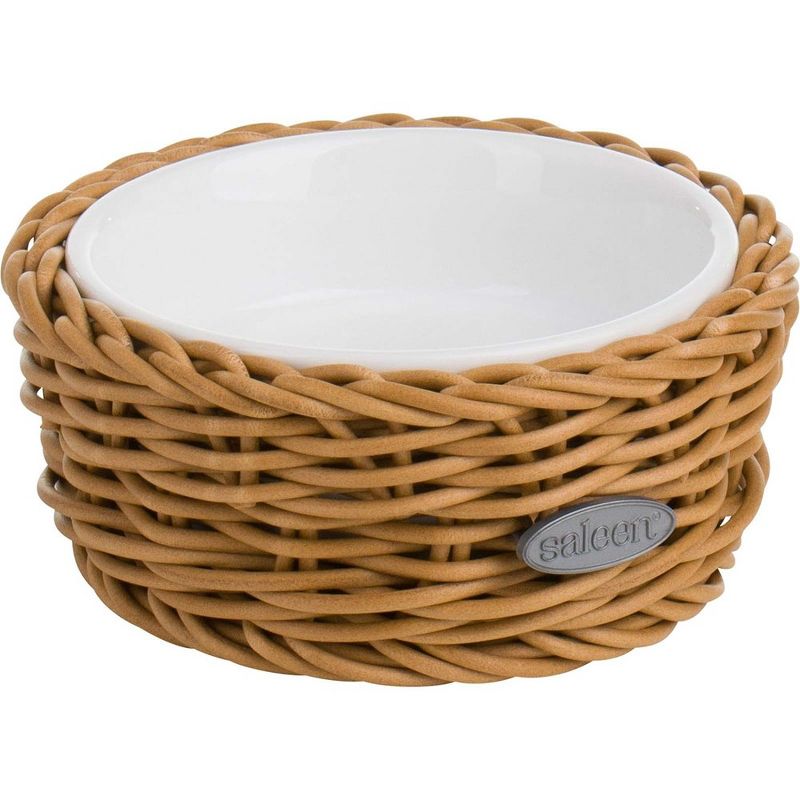 Saleen Round Wicker Basket with Porcelain Bowl Insert - Elegant Beige Accent, SMALL, 1 of 6