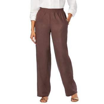 Ellos Women's Plus Size Linen Blend Drawstring Capris - 32, Brown : Target