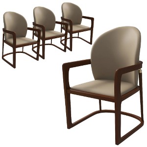 LeisureMod Svelta Leather Dining Chair – Upholstered Mid-Century Modern Accent Arm Chair with Rubberwood Legs for Kitchen or Dining Room Set of 4 - 1 of 4