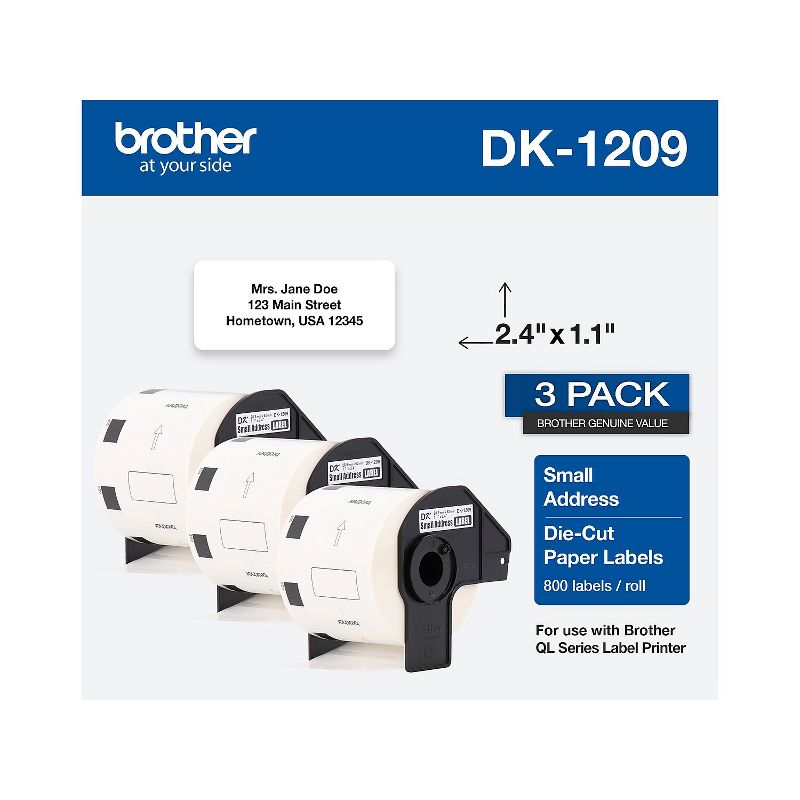 Brother DK-1209 Small Address Paper Labels 2-4/10" x 1-1/10" Black on White 800 Labels/Roll 3, 2 of 6
