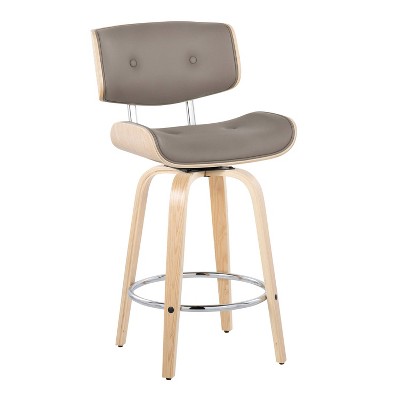 Lombardi 26" Grey and Natural Wood Swivel Counter Stool