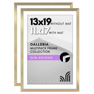 Americanflat 13x19 Picture Frame  - Set of 2 - Use as 11x17 Frame with Mat or 13x19 Frame Without Mat - Gallery Wall Frame Set for Wall Display - Gold
