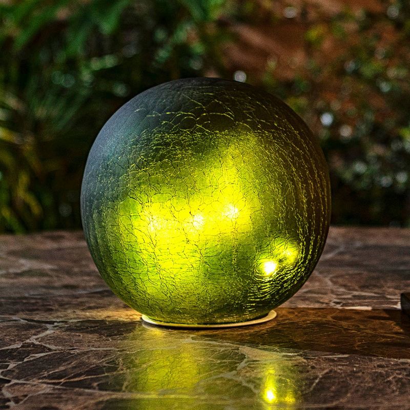 7&#34; Textured Glass Gazing Globe with LED Lights Green - Alpine Corporation, 3 of 7