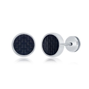 Metallo Stainless Steel 10mm Black Carbon Fiber Stud Earrings - Black Plated - Available Colors: Black, Black, Black, Gold - 1 of 2