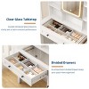 Farmhouse Makeup Vanity Desk with Solid Wood Stool, Makeup Vanity with Mirror and Lights & Power Outlet, Makeup Table with 2 Drawers, Dressing Table - 4 of 4