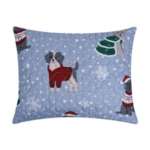 Greenland Home Fashions Winter Whiskers Sham – Standard Pillow Cover with Festive Cat Design in Red & White, 100% Cotton - 1 of 4