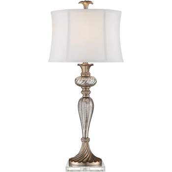 Regency Hill Alyson Traditional Buffet Table Lamp with Square Riser 33 3/4" Tall Tall Mercury Glass Champagne White Shade for Bedroom Living Room Home