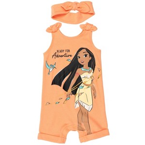 Disney Princess Rapunzel Ariel Belle Jasmine Aurora Baby Girls Snap Romper and Headband Newborn to Toddler - 1 of 4