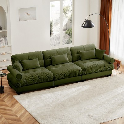 Large Straight Sectional Sofa,Modern Velvet Sectional Sofa With Waist Pillows And Throw Pillows,Comfortable Sofa For Living Room-Cuddlewood
