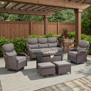 Belord All Weather Wicker Patio Furniture Set 6 Pieces, 6-INCH Extra Thick Cushion Outdoor Patio Firepit Set with Patio Sofa Swivel Chair and Ottoman - 1 of 4