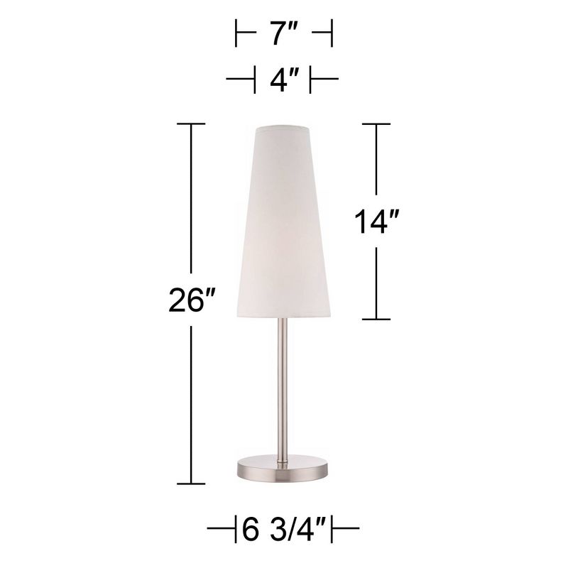 360 Lighting Snippet 26" High Modern Accent Table Lamps Set of 2 Silver Brushed Nickel Finish Metal White Shade Living Room Bedroom Bedside Nightstand, 3 of 4