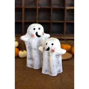 Halloween Ghost Lanterns – Clay, 7.5 Inch Tall, 2 Piece Tabletop Set By kalalou - 1 of 4