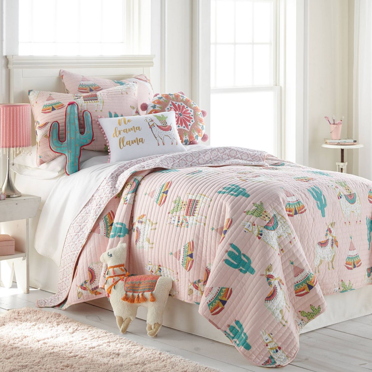 Alpaca No Drama Llama Kids' Pillow - Homthreads: Modern Decorative Throw, Cotton, Removable Cover, Indoor Use - thumbnail 3