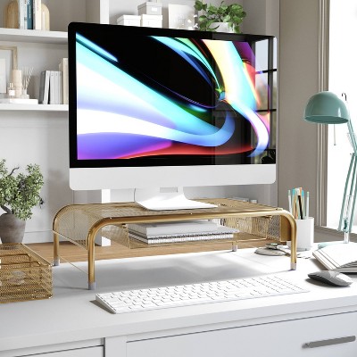Martha Stewart Mesh Metal Desktop Monitor Stand Riser Gold: Office Organization & Gold Desk Accessories