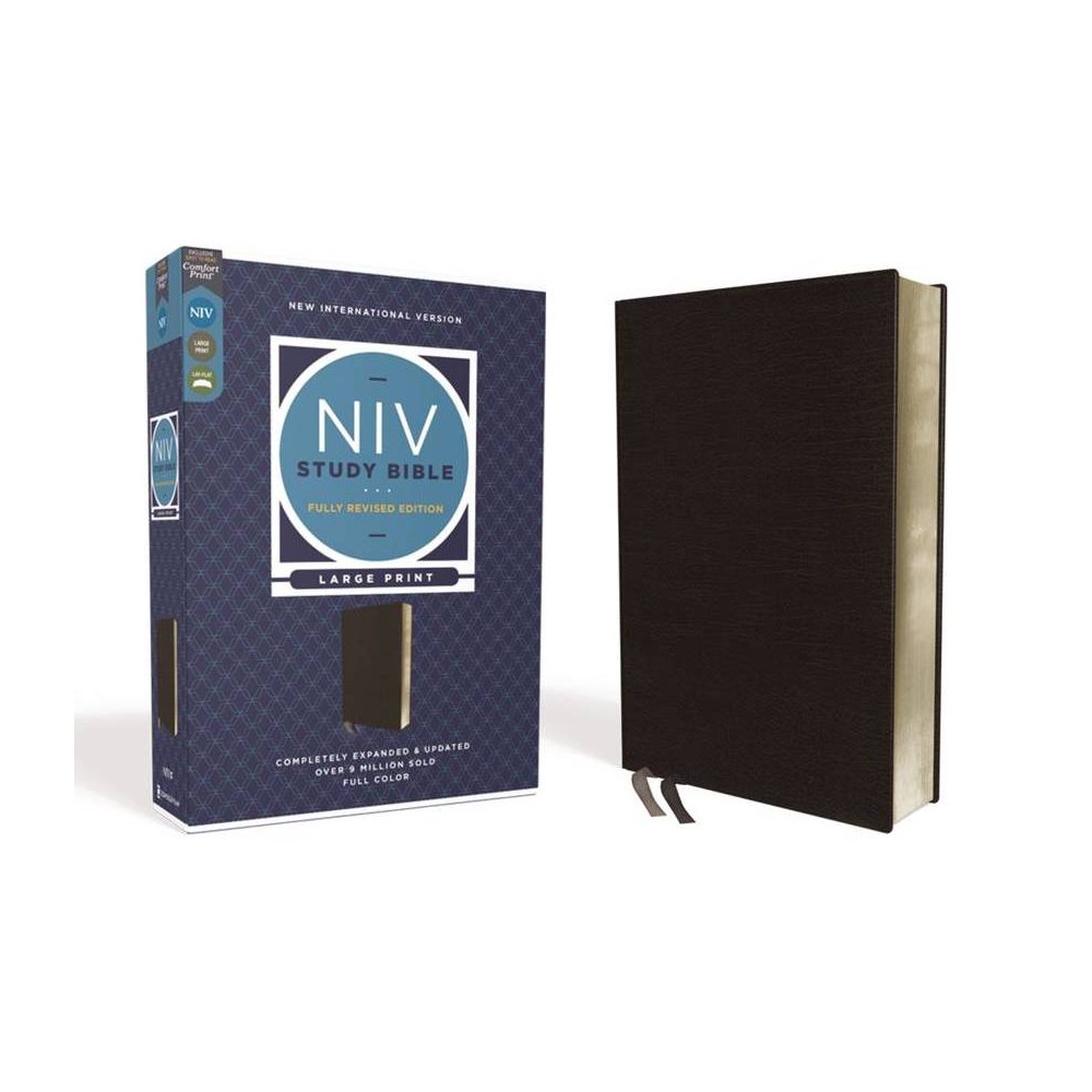 NIV Study Bible, Fully Revised Edition, Large Print, Bonded Leather, Black, Red Letter, Comfort Print - by Zondervan (Leather Bound)