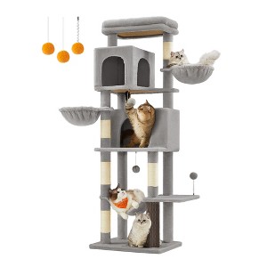 Feandrea Cat Tree, 69-Inch Tall Cat Tower for Indoor Cats, Multi-Level Cat Condo with 2 Caves, 2 Baskets, 5 Scratching Posts, Self-Groomer - 1 of 4