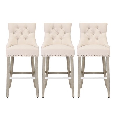 WestinTrends 29" Linen Tufted Buttons Upholstered Wingback Bar Stool (Set of 3)