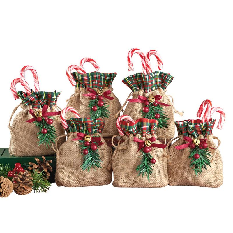 Collections Etc Holiday Burlap Treat Bags - Set of 6, 1 of 3