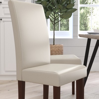 Beige Faux Leather Parsons Side Chair with Wood Legs