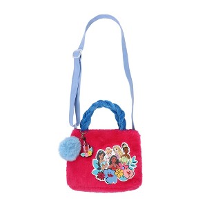 Disney Princess Characters & Flowers Applique Pink 6.3” Mini Faux Fur Tote - 1 of 4