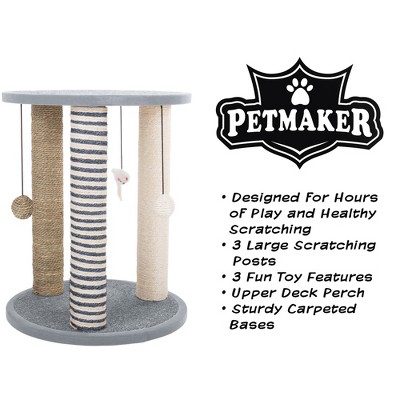 Gray Sisal Rope Cat Scratching Post with Toys and Perch