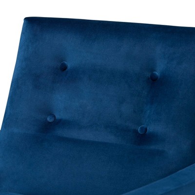 Navy Blue Velvet & Walnut Brown Wood Accent Chair