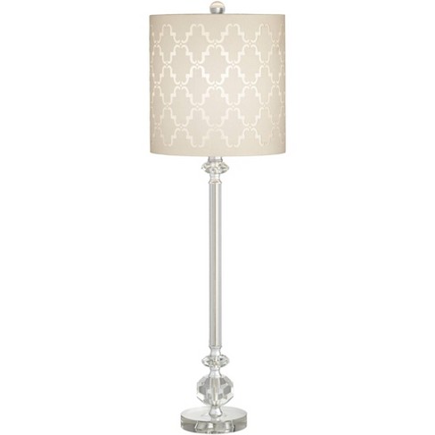 Vienna Full Spectrum Samantha Modern Buffet Table Lamp 32 Tall Clear  Crystal Column Light Gray Fabric Shade for Bedroom Living Room Bedside  Office