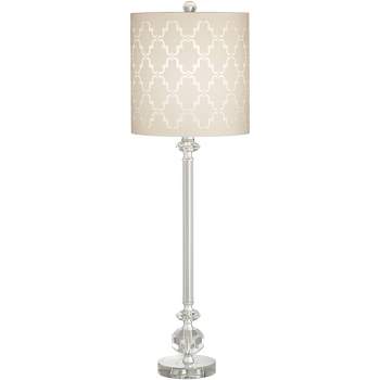 Vienna Full Spectrum Samantha Modern Buffet Table Lamp 32" Tall Clear Crystal Column Light Gray Fabric Shade for Bedroom Living Room Bedside Office