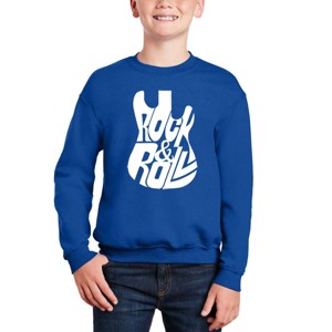 LA Pop Art Rock And Roll Guitar - Boy's Word Art Crewneck Sweatshirt - 1 of 4