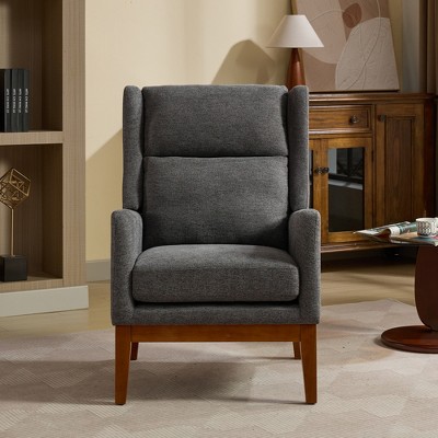 Akoasm 26.18 Comfortable Polyester High Back Accent Lounge Armchair With Wood Legs For Living Room & Bedroom-Black