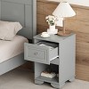 INFURNIC Nightstands Elegant Retro Nightstand with Drawer and Open Shelf Metal Handle for Bedroom, Grey, 15.7"*15.5"*25" - 3 of 4