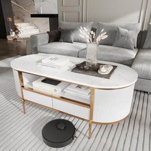 OKD 48" Modern Coffee Table with Sliding Drawer & Faux Marble Top - 1 of 4