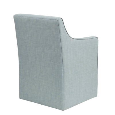 Blue Upholstered Skirted Dining Arm Chair with Casters