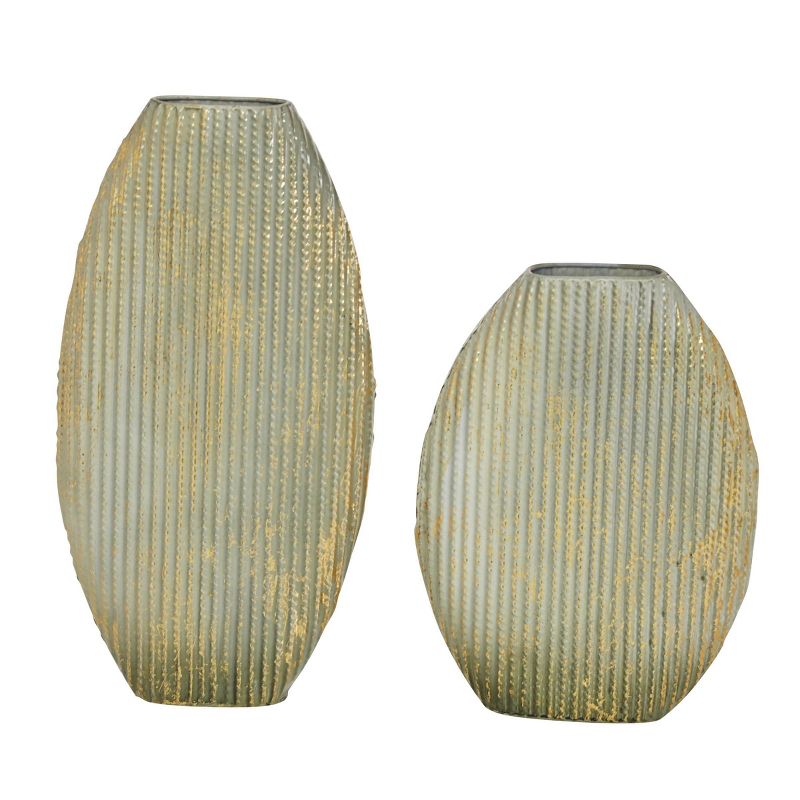 Set of 2 Oval Textured Metal Vase White/Gold - Olivia &#38; May, 5 of 7