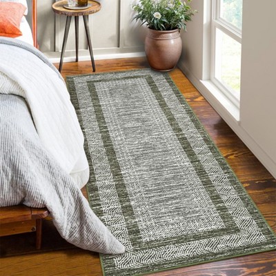 Indoor Modern Bordered Solid Color Area Rugs for Bedroom Living Room Easy Care Washable Soft Low Pile Non Slip Foldable Carpet