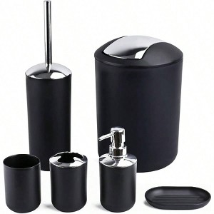 6 - Piece Bathroom Accessories Set, Black Toilet Brush, Toothbrush Holder, Soap Dispenser, Trash Can, Tumbler - 1 of 4