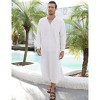 Clearlove Men's Long Sleeve Kaftan Thobe Robe Linen Cotton Blend Side Slit Lounge Shirt with Pockets Relaxation Wear - 2 of 4