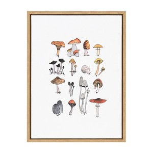 Kate and Laurel Sylvie Group of Mushrooms Framed Canvas by Viola Kreczmer, 18x24, Natural - 1 of 4