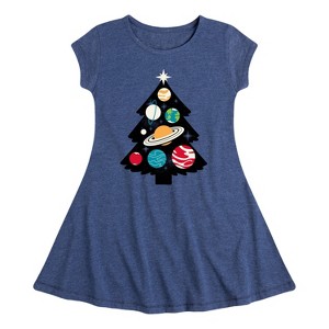 Girls' - Instant Message - Space Tree Christmas Fit & Flair Cap Sleeve Graphic Dress - 1 of 4