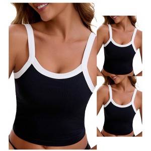 INSPIRE CHIC Women's 3 Packs Spaghetti Strap Camisole Sleeveless Contrast Color Cropped Tank Top - 1 of 4