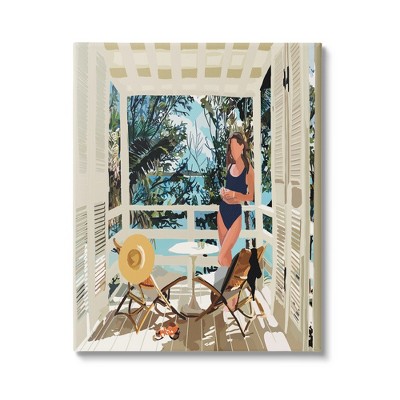 Stupell Woman Coastal Beach Canopy Gallery Wrapped Canvas Wall Art